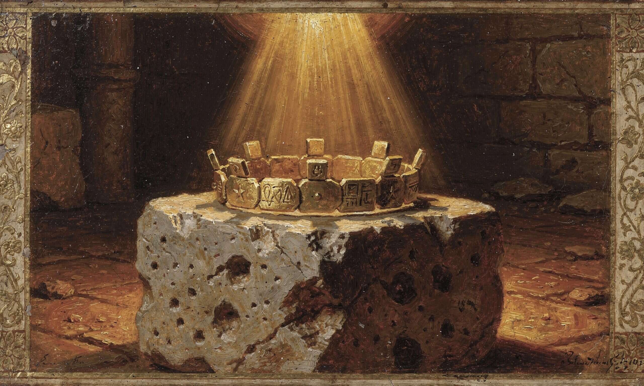 A golden crown resting in radiant light — the King on His throne, the Kingdom at hand.